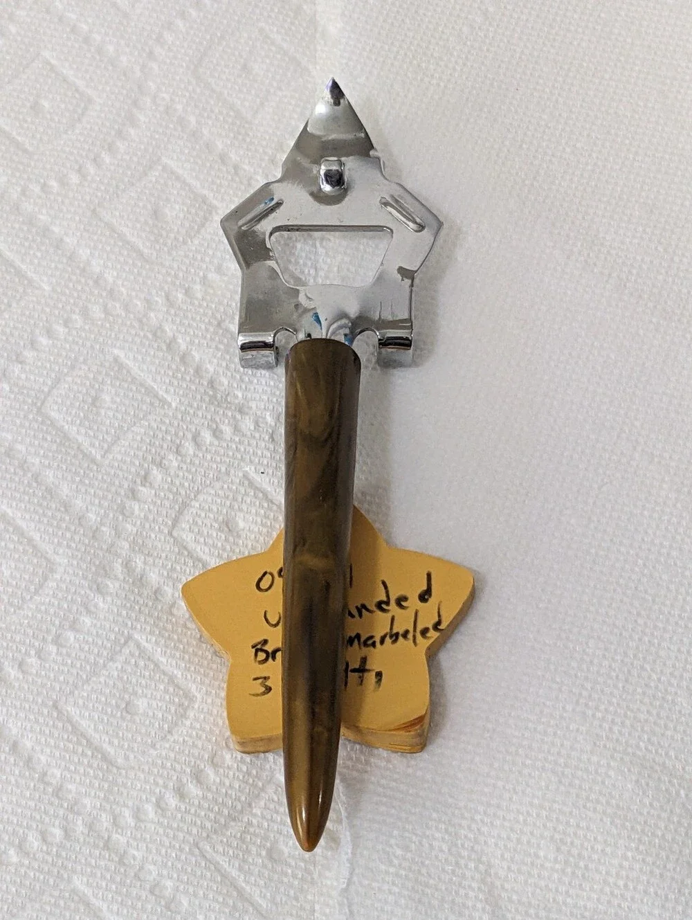 Vintage Bottle Opener 3 in 1 Marbled Brown Bottle Can Opener Piercer Gadget